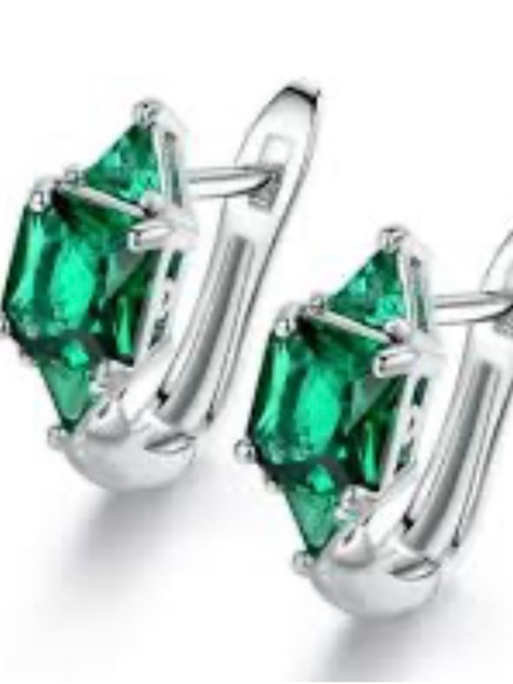 Peermont Princess Cut Emerald Green Crystal Huggie Earrings in Silver-Tone